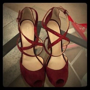 Red peep toe pumps